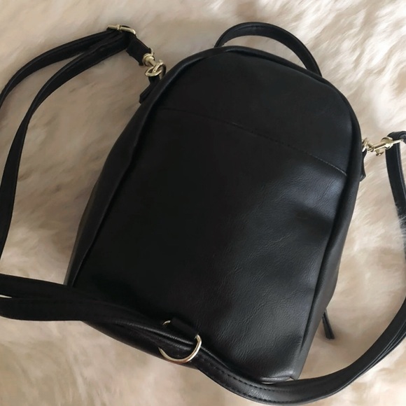 Black Faux Leather Mini Adjustable Backpack Crossbody Bag - Picture 3 of 3